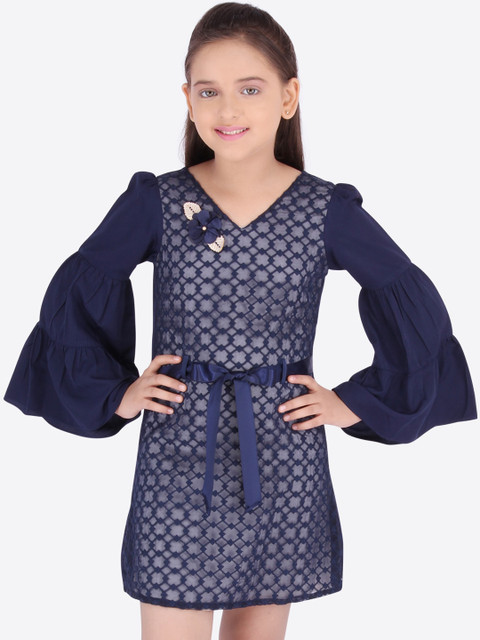 

CUTECUMBER Girls Navy Blue Self Design A-Line Dress