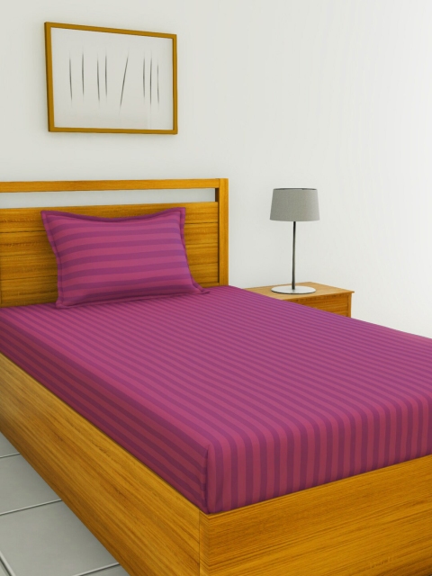 

BIANCA Mauve Striped 210 TC Cotton 1 Single Bedsheet with 1 Pillow Covers