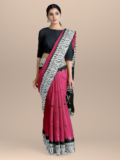 

BharatSthali Magenta & Beige Pure Cotton Printed Saree