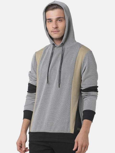 

Campus Sutra Men Grey & Black Colourblocked Hooded Sweatshirt