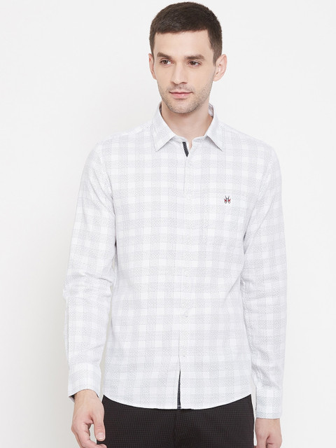 

Crimsoune Club Men White Slim Fit Checked Casual Shirt