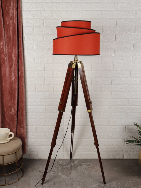 

Grated Ginger Orange Self Design Handcrafted Tri-Stand Floor Lamp with Shade