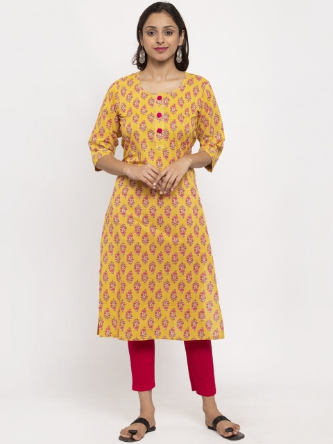 

TAG 7 Women Yellow & Pink Printed Straight Kurta