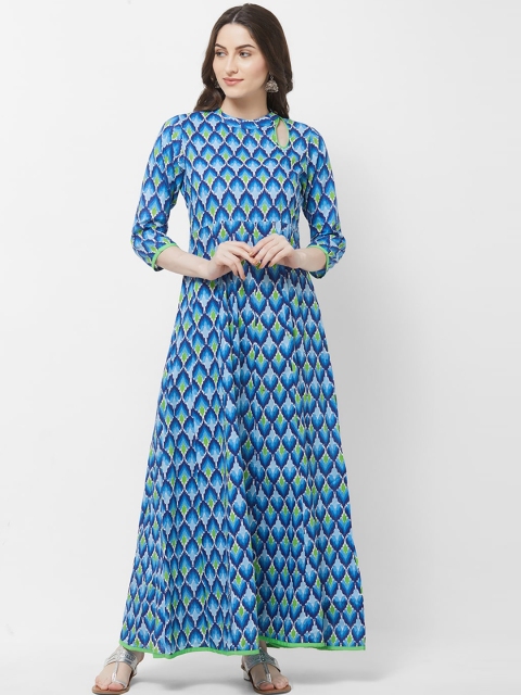 

Vedic Women Blue & Green Printed Maxi Dress