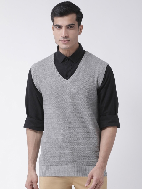 Club York Men Grey Self Design Pullover Sweater