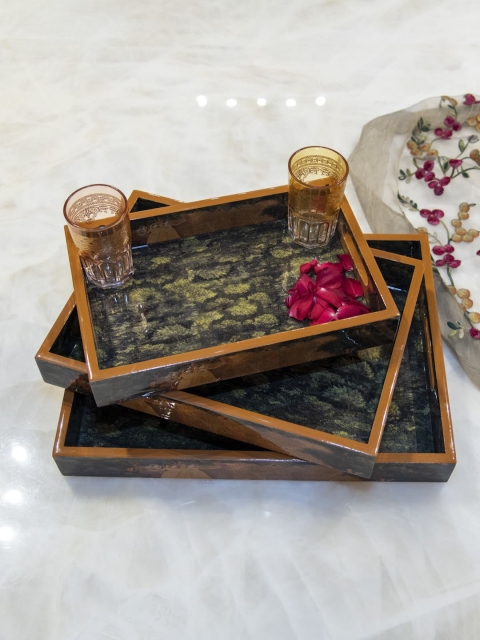 

Taru Set Of 3 Green Forest Designer Printed Wood Trays