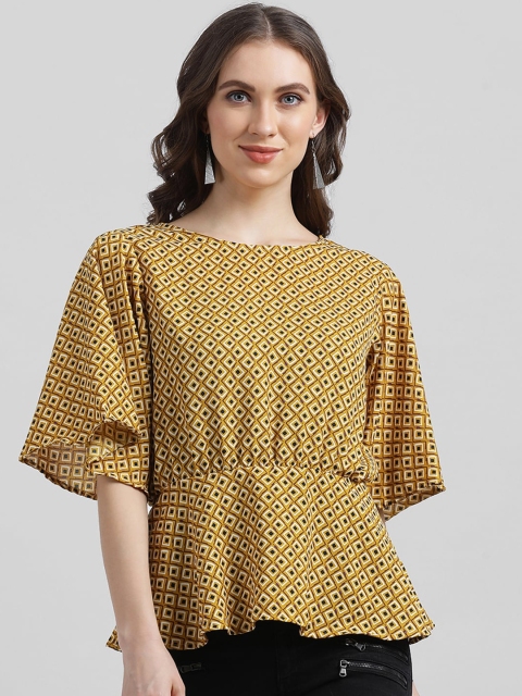 

Zink London Women Yellow Printed Peplum Top