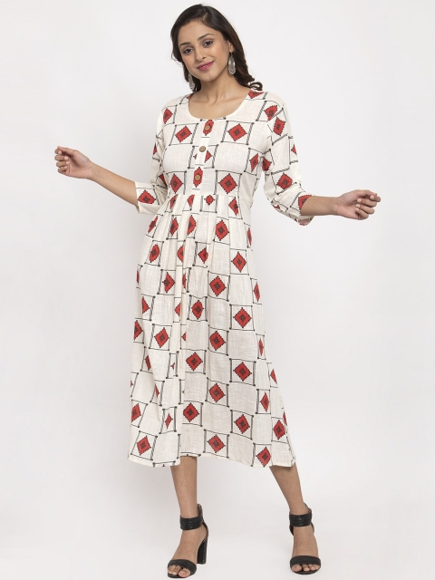 

TAG 7 Women White & Red Embroidered Anarkali Kurta