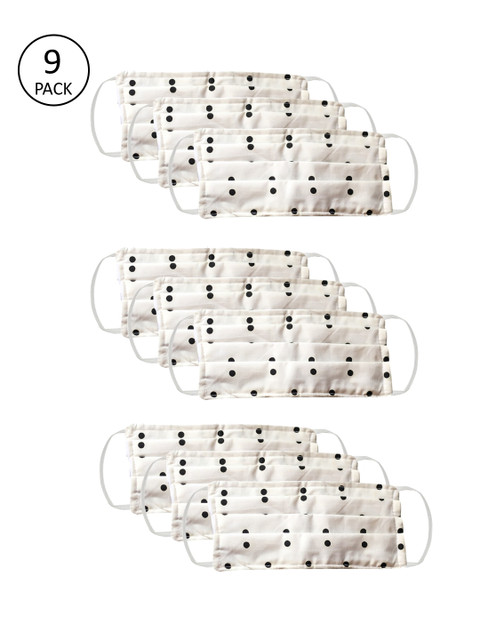 

Bellofox Unisex White Printed Pack of 9 Reusable 3-Ply Cloth Masks