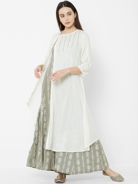 

Vedic Women Grey Printed A-Line Dress