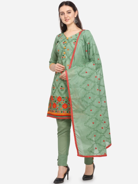

Ethnic Junction Green Cotton Blend Unstitched Dress Material