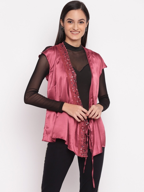 

TRENDY DIVVA Women Pink Solid Open Front Shrug