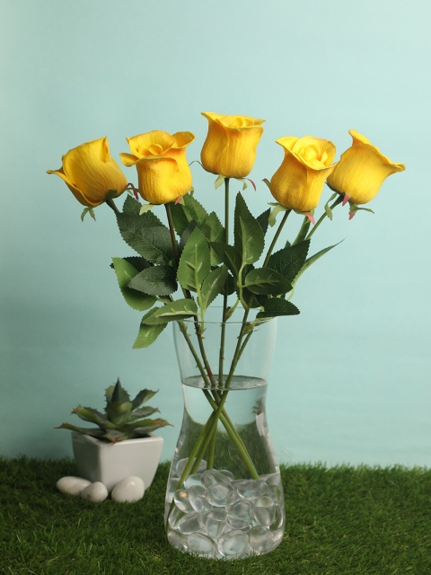 

PolliNation Yellow & Green Set of 5 Luxurious Artificial Rose Flowers