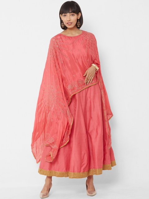 

Vedic Women Peach-Coloured Embellished Maxi Dress