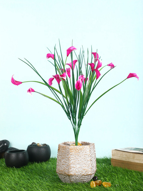 

Pollination Green & Pink Vibrant Artificial Calla lily Bunch For Decor without Pot