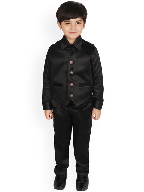 

SG YUVRAJ Boys Grey & Black Solid Suit Set