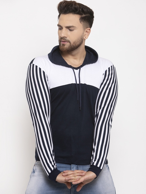 

KATSO Men Navy Blue & White Colourblocked Hood T-shirt