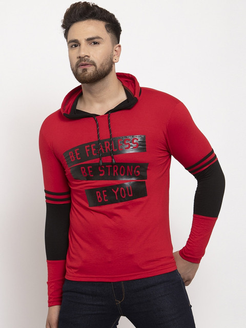 

KATSO Men Red Printed Hood T-shirt