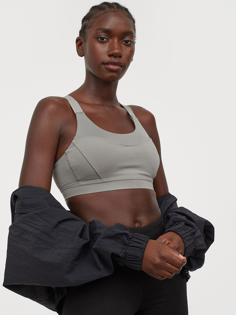 

H&M Women Grey Solid Padded Sports Bra High Support 0910949001