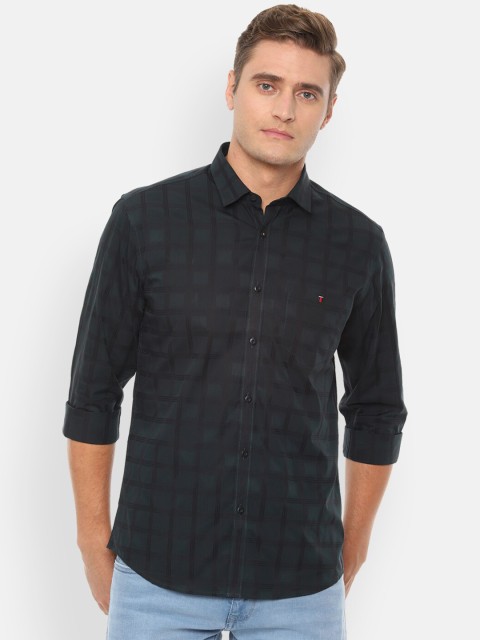 

Louis Philippe Jeans Men Green & Navy Blue Slim Fit Checked Casual Shirt