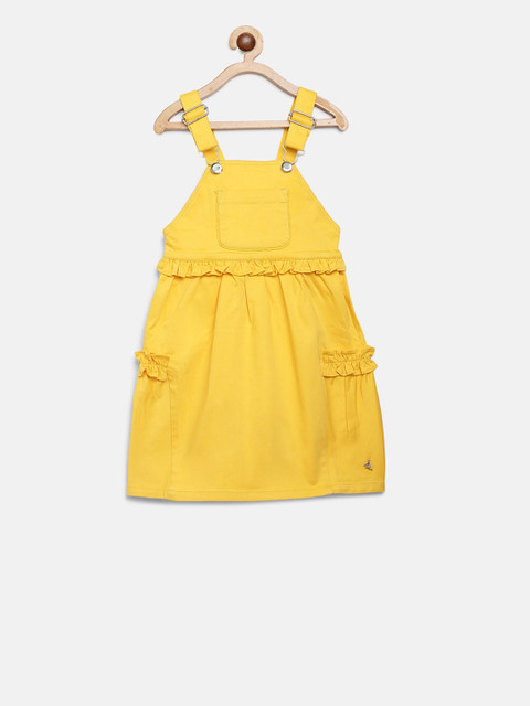 

Cherry Crumble Girls Yellow Solid Pinafore Dress