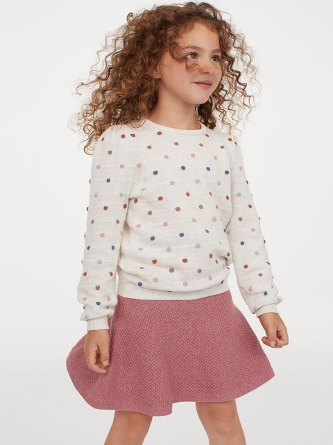 

H&M Girls Cream Printed Textured Knit Jumper