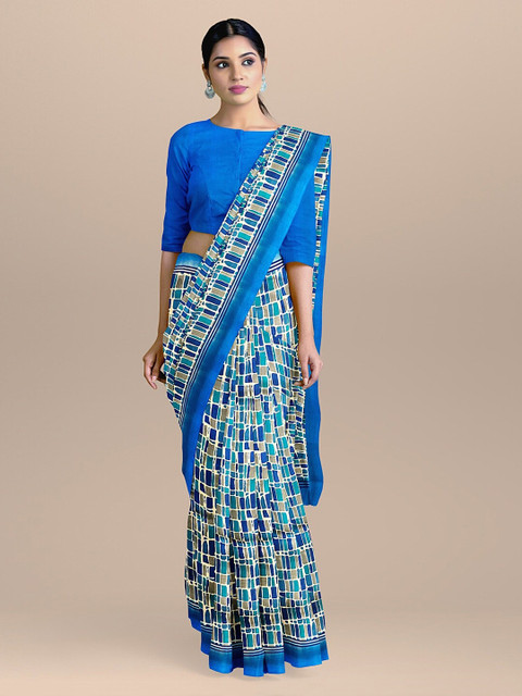 

BharatSthali Blue Silk Cotton Printed Murshidabad silk Saree