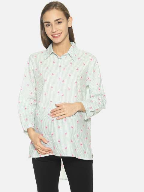 

The Mom Store Women Green & Pink Boxy Printed Maternity Shirt
