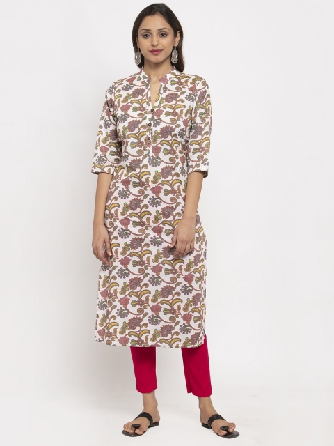 

TAG 7 Women White & Multicoloured Printed Straight Kurta