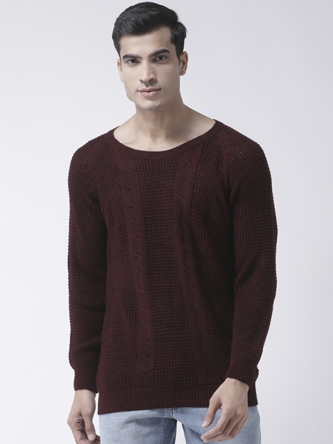 

Club York Men Maroon Self Design Pullover Sweater