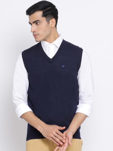 

Monte Carlo Men Navy Blue Solid Woolen Sweater Vest
