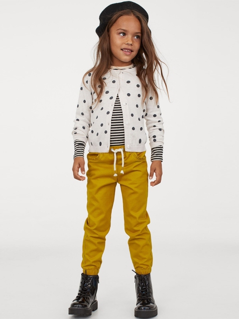 H&M Girls Yellow Solid Twill Pull-On Trousers