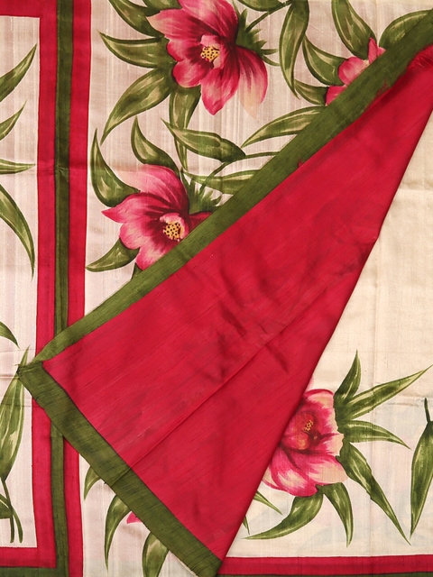 

Pothys Cream-Coloured & Pink Jute Silk Printed Saree