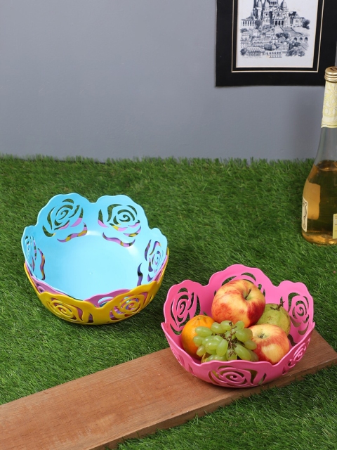 

TIED RIBBONS Set Of 4 Solid Plastic Baskets, Blue