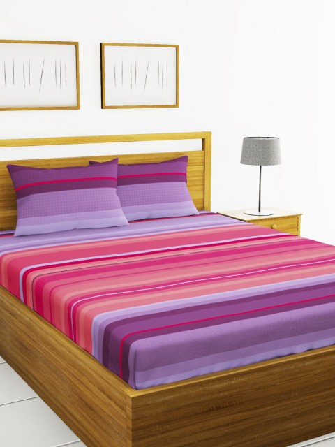 

BIANCA Pink & Purple Striped 180 TC Cotton 1 King Bedsheet with 2 Pillow Covers