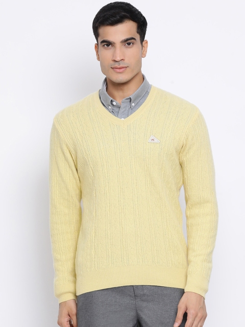 

Monte Carlo Men Yellow Self Design Pullover Woolen Sweater