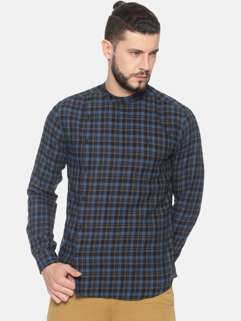 

SHOWOFF Men Blue & Black Slim Fit Checked Casual Shirt