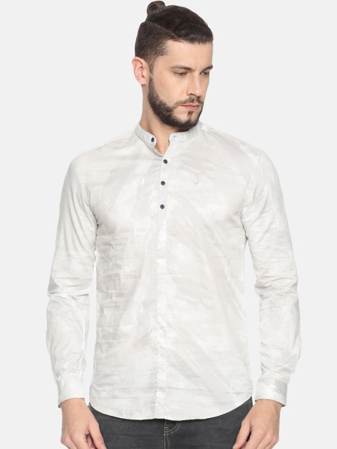 

SHOWOFF Men Grey & White Printed Straight Kurta
