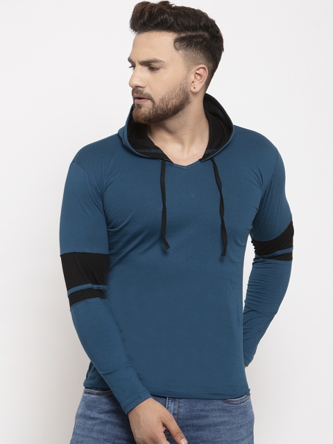 

KATSO Men Blue Colourblocked Hood T-shirt