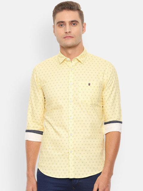 

Louis Philippe Jeans Men Yellow & Black Slim Fit Printed Casual Shirt