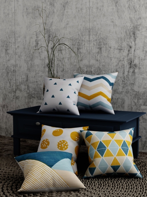 

EverHOME Multicoloured Set of 5 Geometric Square Cushion Covers, Multi