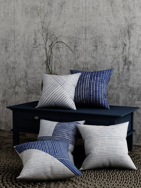 

EverHOME Blue & White Set of 5 Striped Square Cushion Covers