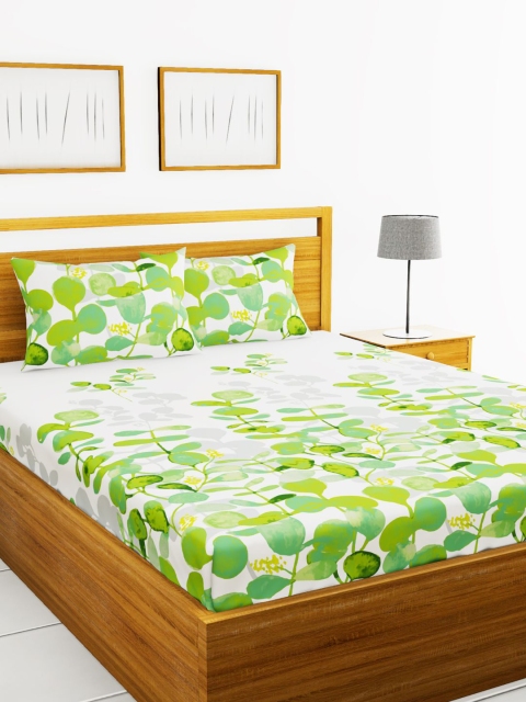 

BIANCA Green & White Tropical 180 TC Cotton 1 King Bedsheet with 2 Pillow Covers