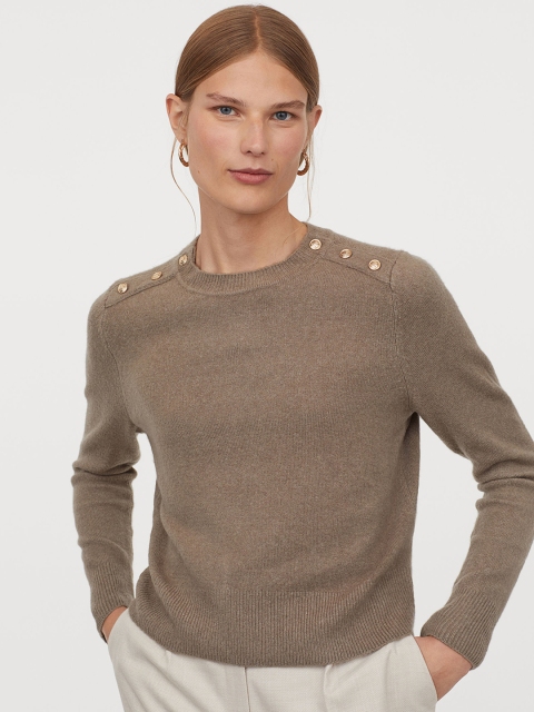 

H&M Women Beige Solid Fine-Knit Jumper