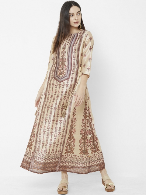 

Vedic Women Beige Floral Print Maxi Dress