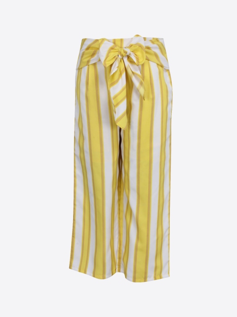 

CUTECUMBER Girls Yellow & Off-White Regular Fit Striped Culottes