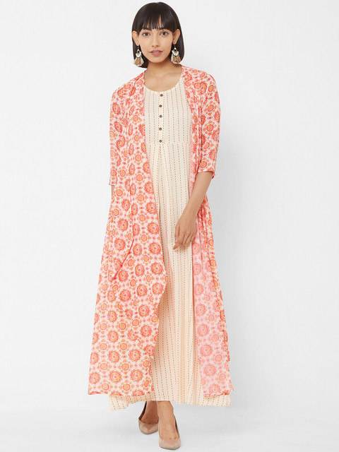 

Vedic Women Orange & Off-White Printed Maxi Dress