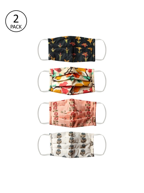 

Bellofox Unisex Black Printed Pack of 4 Reusable 3-Ply Cloth Masks