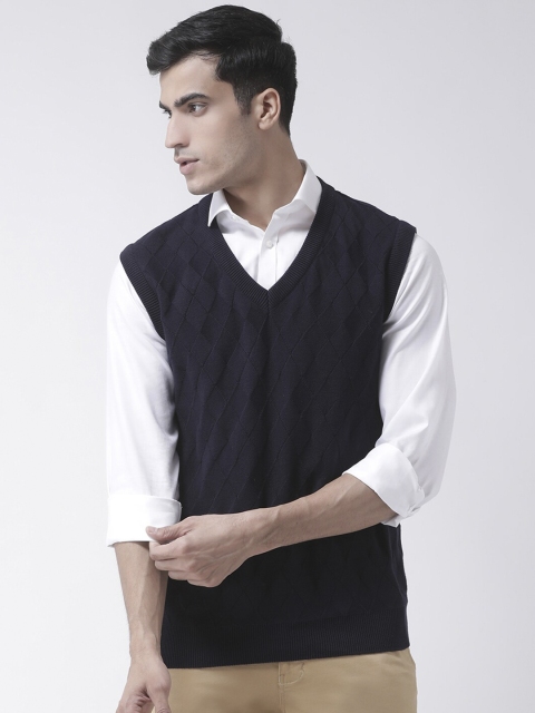 

Club York Men Navy Blue Self Design Pullover Sweater
