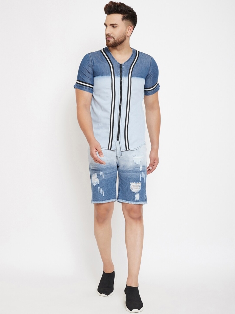 

FUGAZEE Men Blue Colourblocked Shirt with Shorts